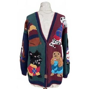 VTG 90's Philip & Jane Gordon Knit Ramie Sweater w Intricate Dog Motif- M